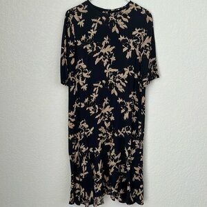 Ganni Black and Cream Floral Midi Dress Sz 34 (US 2)